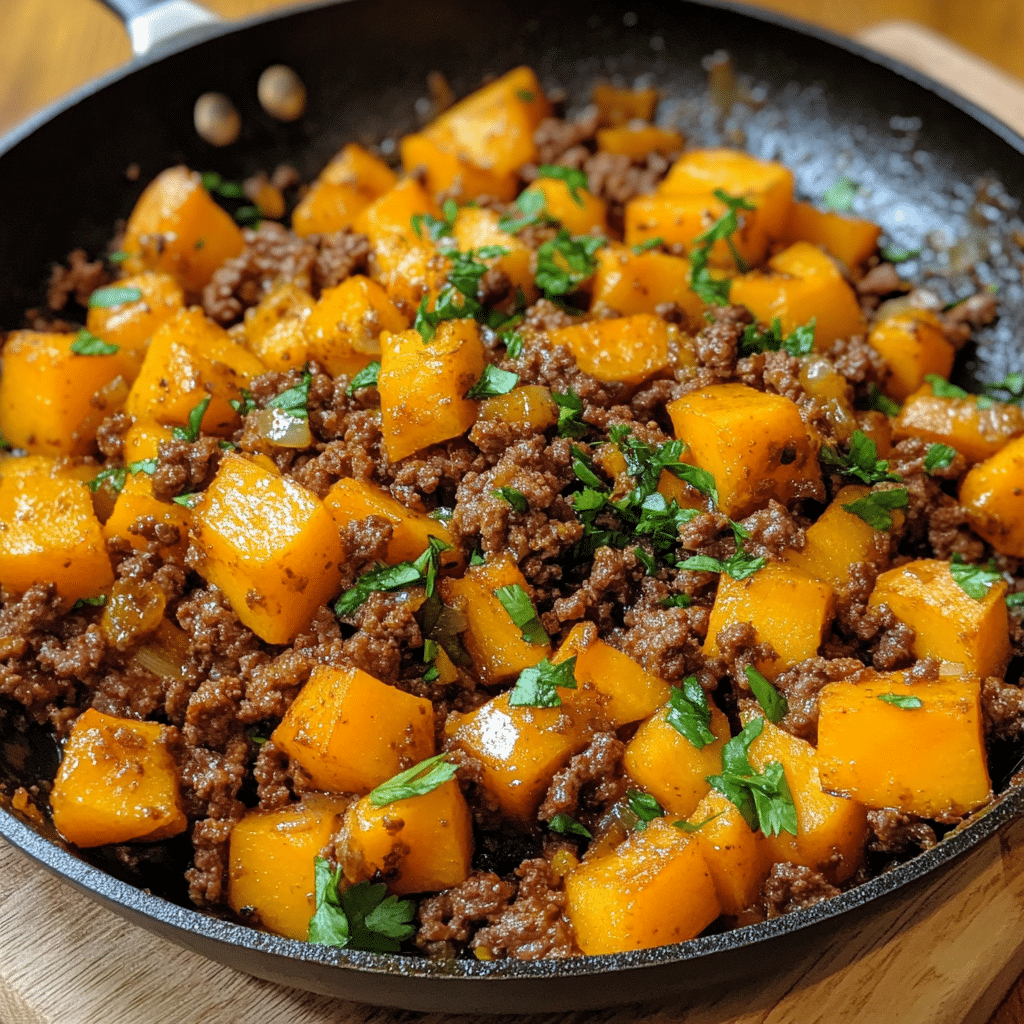 Ground Beef and Sweet Potatoes Skillet