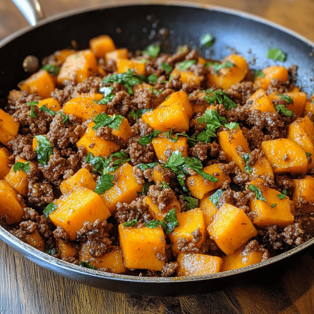 Ground Beef and Sweet Potatoes Skillet